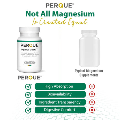 PERQUE Mg Plus Guard — High-Absorption Magnesium Glycinate, 180 Veg Capsules