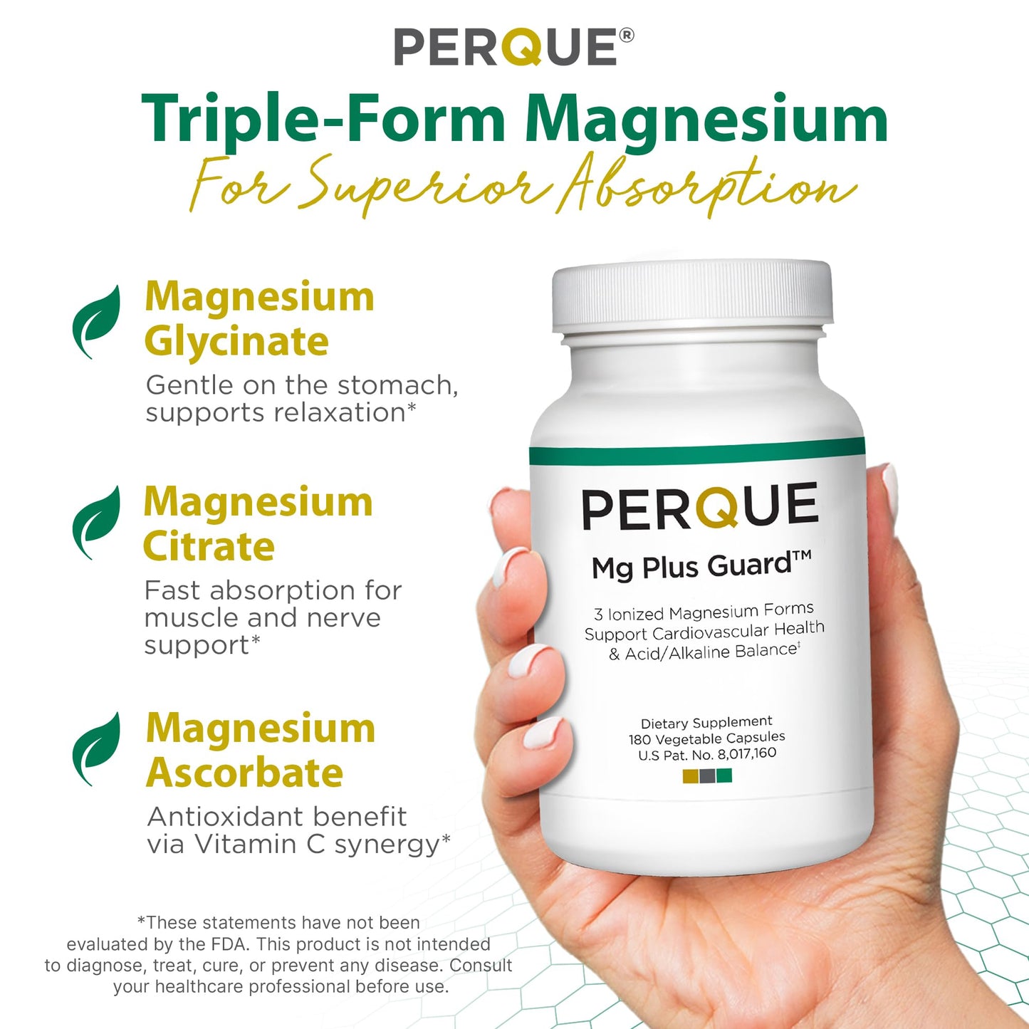 PERQUE Mg Plus Guard — High-Absorption Magnesium Glycinate, 180 Veg Capsules