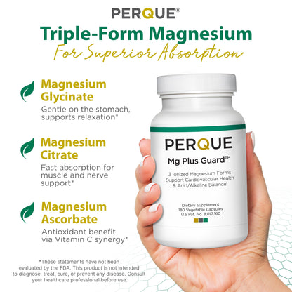PERQUE Mg Plus Guard — High-Absorption Magnesium Glycinate, 180 Veg Capsules