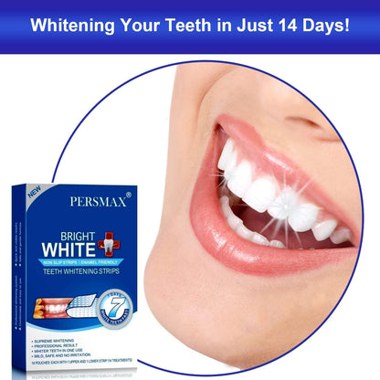 PERSMAX Teeth Whitening Strips – Dentist-Approved, Gum-Safe, 28 Non-Slip Strips Kit (14 Treatments) | 30-Min Express Whitening