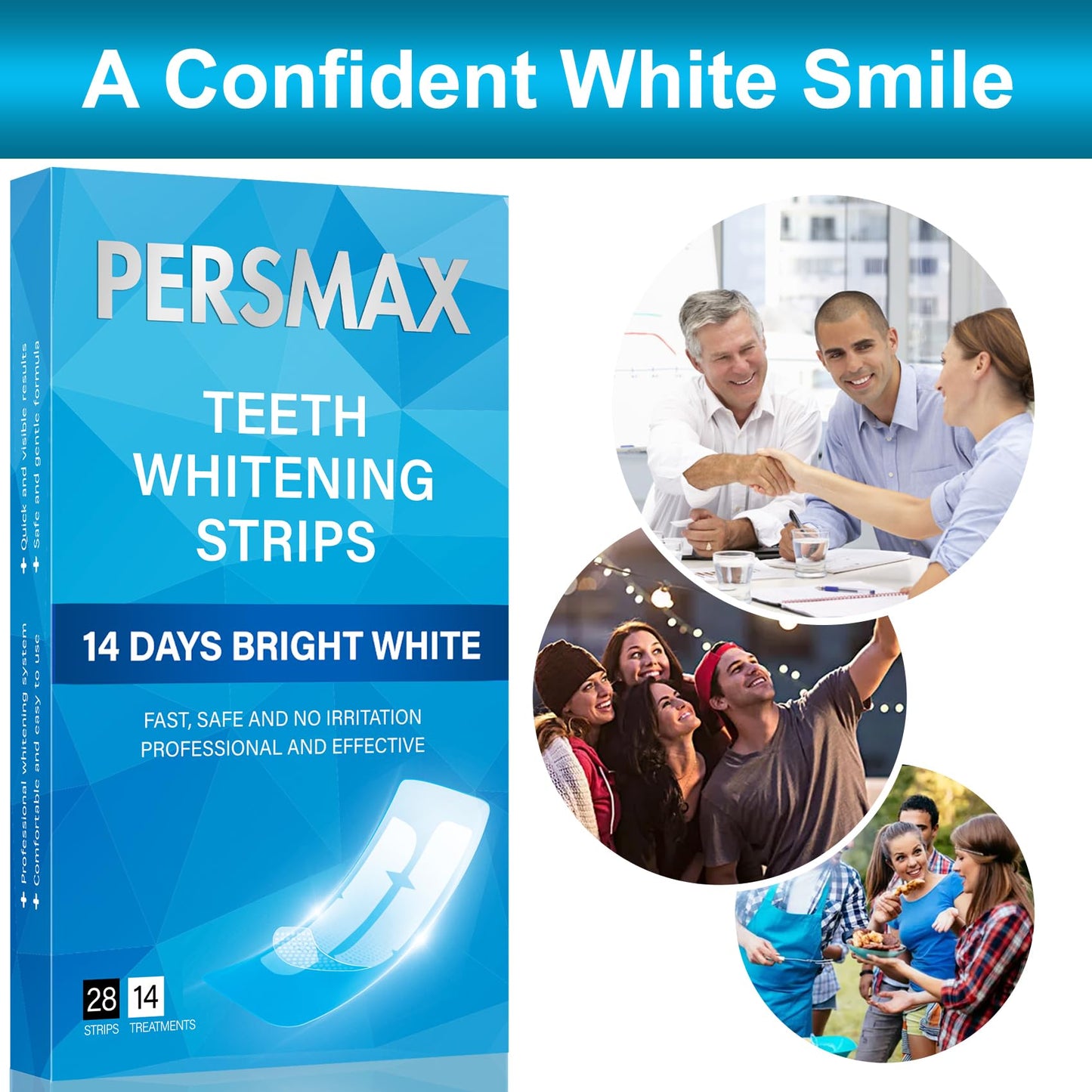 PERSMAX Teeth Whitening Strips for Sensitive Teeth - 14 Treatments, 28 Strips