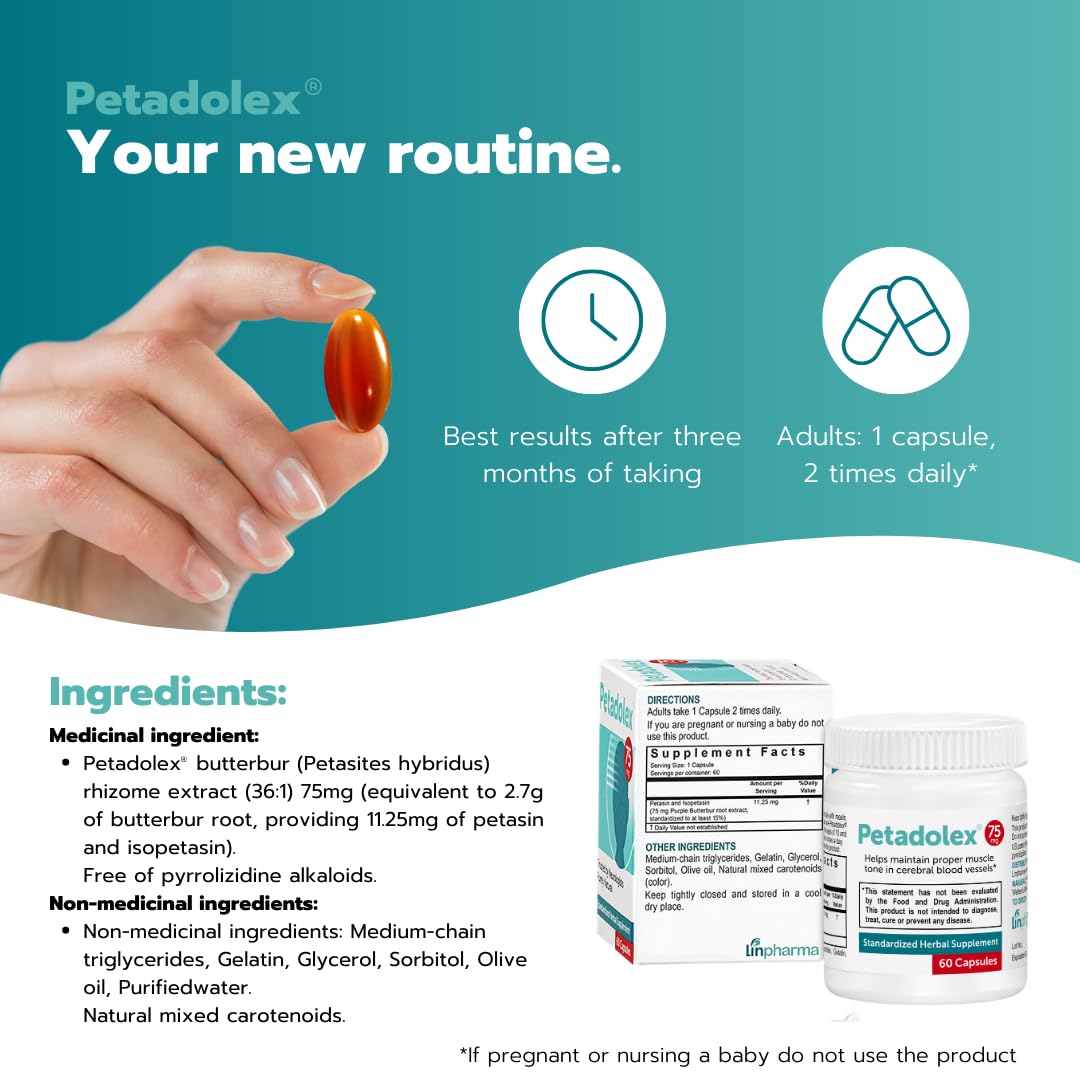 Petadolex Migraine Relief Capsules – PA-Free Butterbur 75 mg for Migraine Prevention