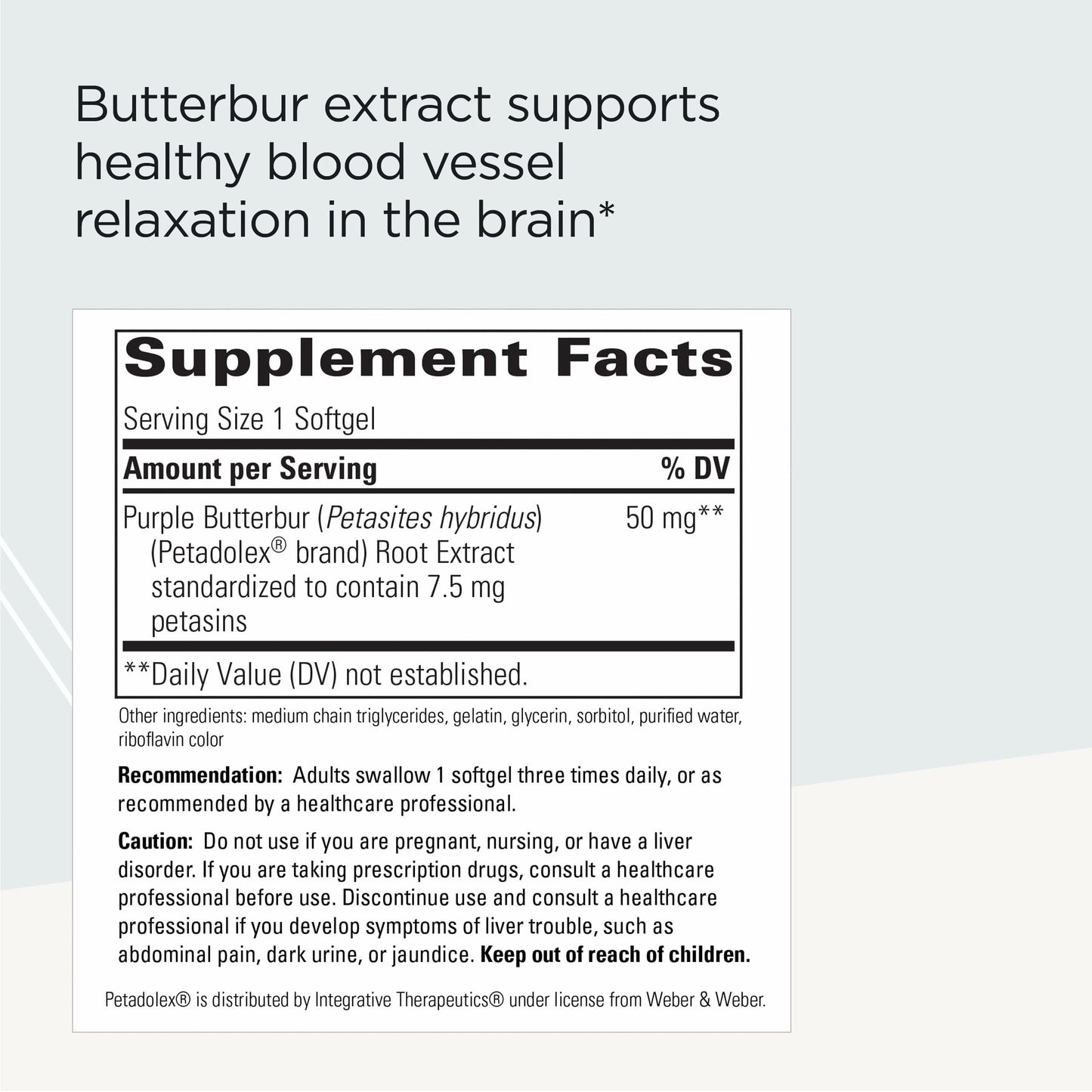Integrative Therapeutics Petadolex - Brain Supplement for Healthy Blood Vessel Relaxation* - with Butterbur Extract - Gluten-Free & Dairy-Free - 60 Softgels (60 Servings)