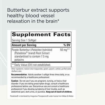 Integrative Therapeutics Petadolex - Brain Supplement for Healthy Blood Vessel Relaxation* - with Butterbur Extract - Gluten-Free & Dairy-Free - 60 Softgels (60 Servings)