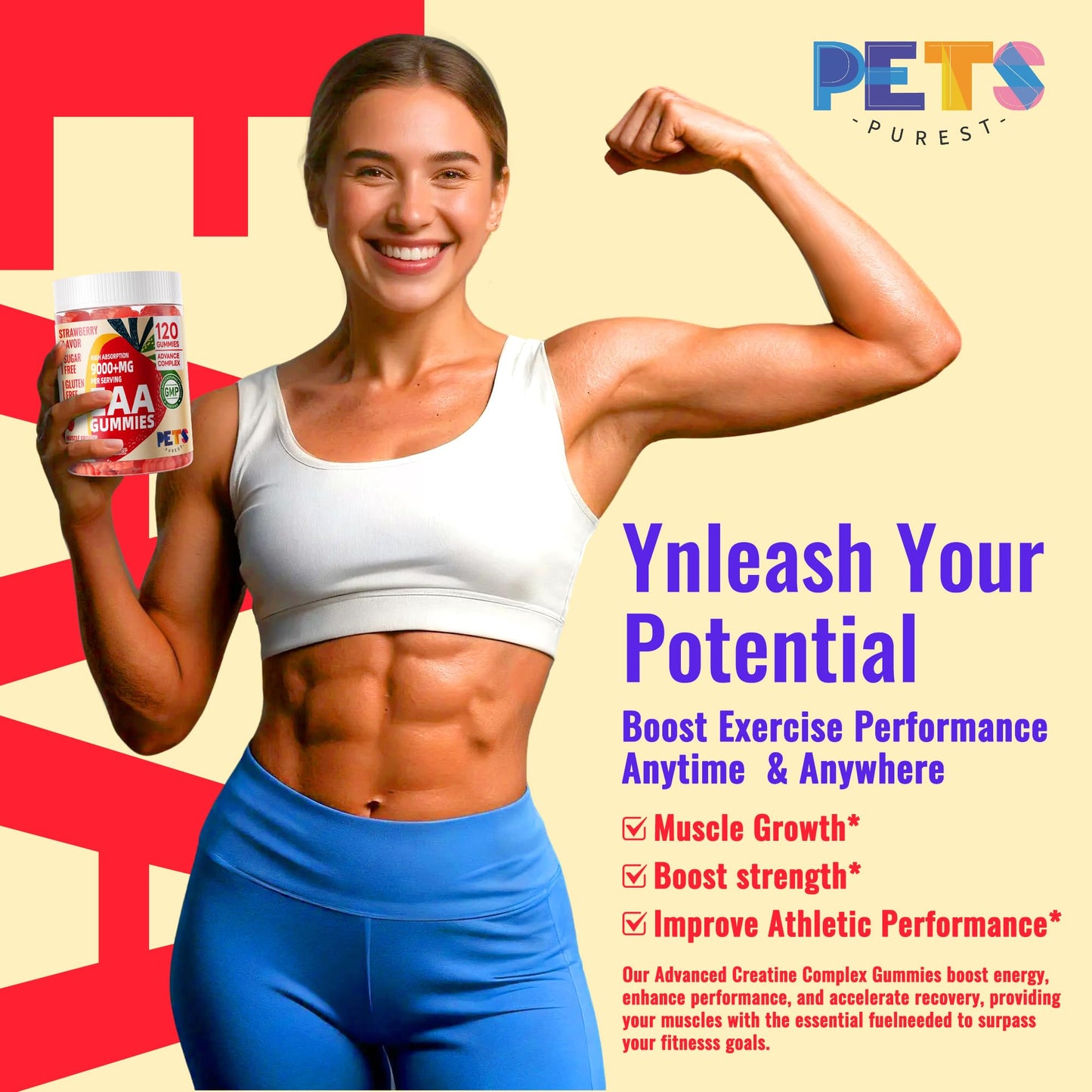 Pets Purest EAA Gummies 120 Strawberry – All 9 EAAs & BCAAs