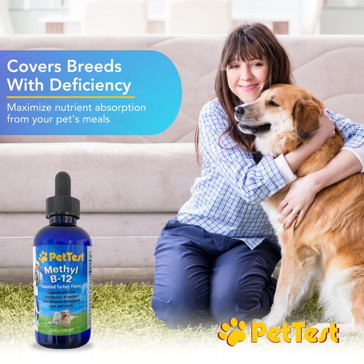 PetTest Methyl B12 Drops - 4 fl oz (5000 mcg) for Diabetic Pets