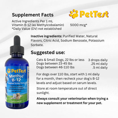 PetTest Methyl B12 Drops - 4 fl oz (5000 mcg) for Diabetic Pets