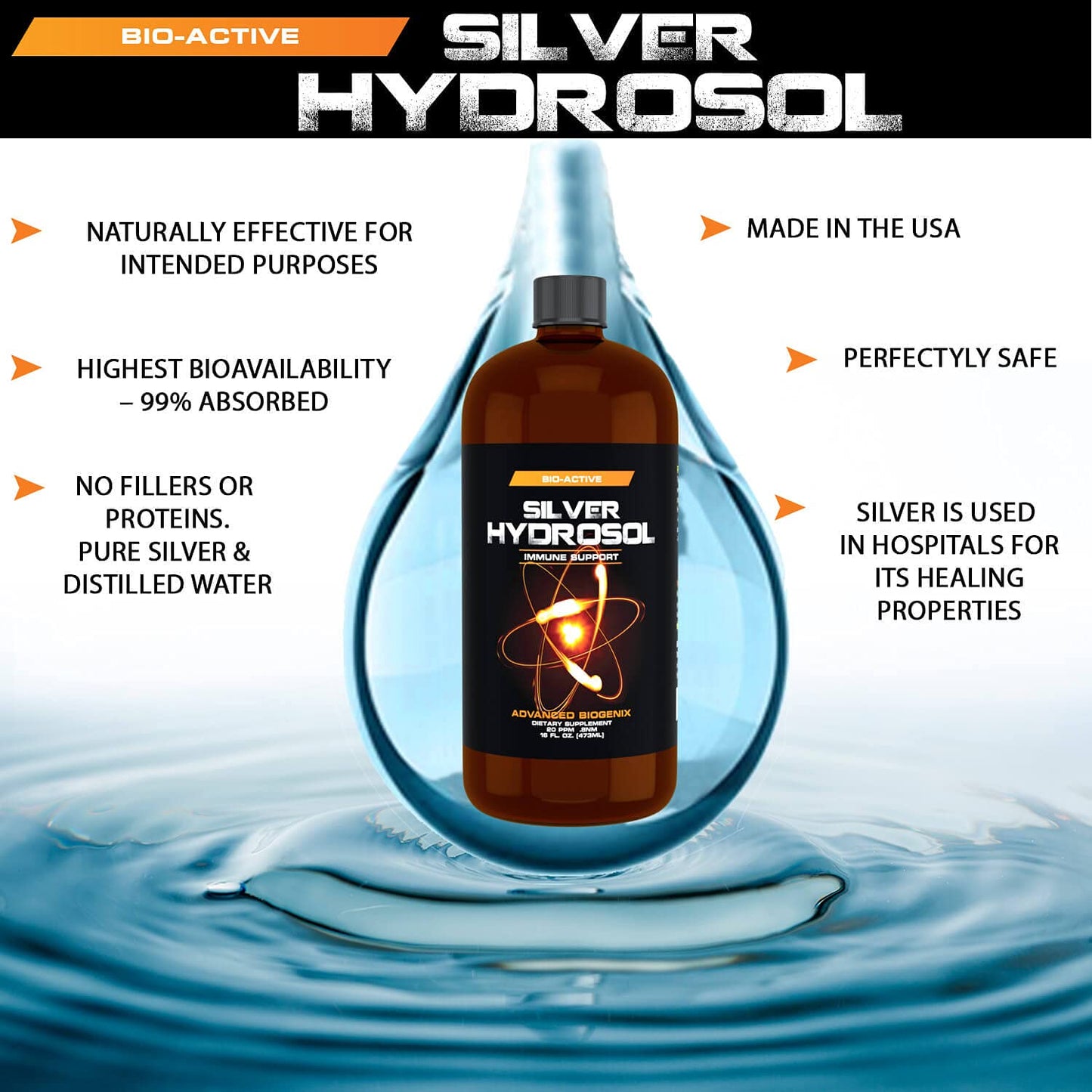 Pharmacist Recommended 16 oz Advanced Bionetix Colloidal Silver Hydrosol - All Natural & Immune Support
