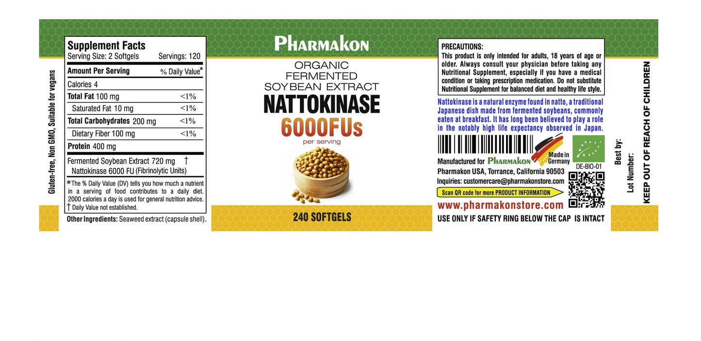 PHARMAKON Natural Nattokinase Organic Fermented Soybean Extract, 6000 FUs per Serving