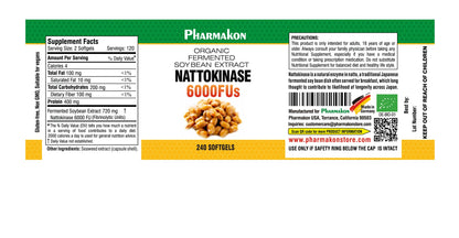 PHARMAKON Nattokinase — Bioavailable Soft Capsules, Organic Fermented Soybean Extract, 6000 FUs