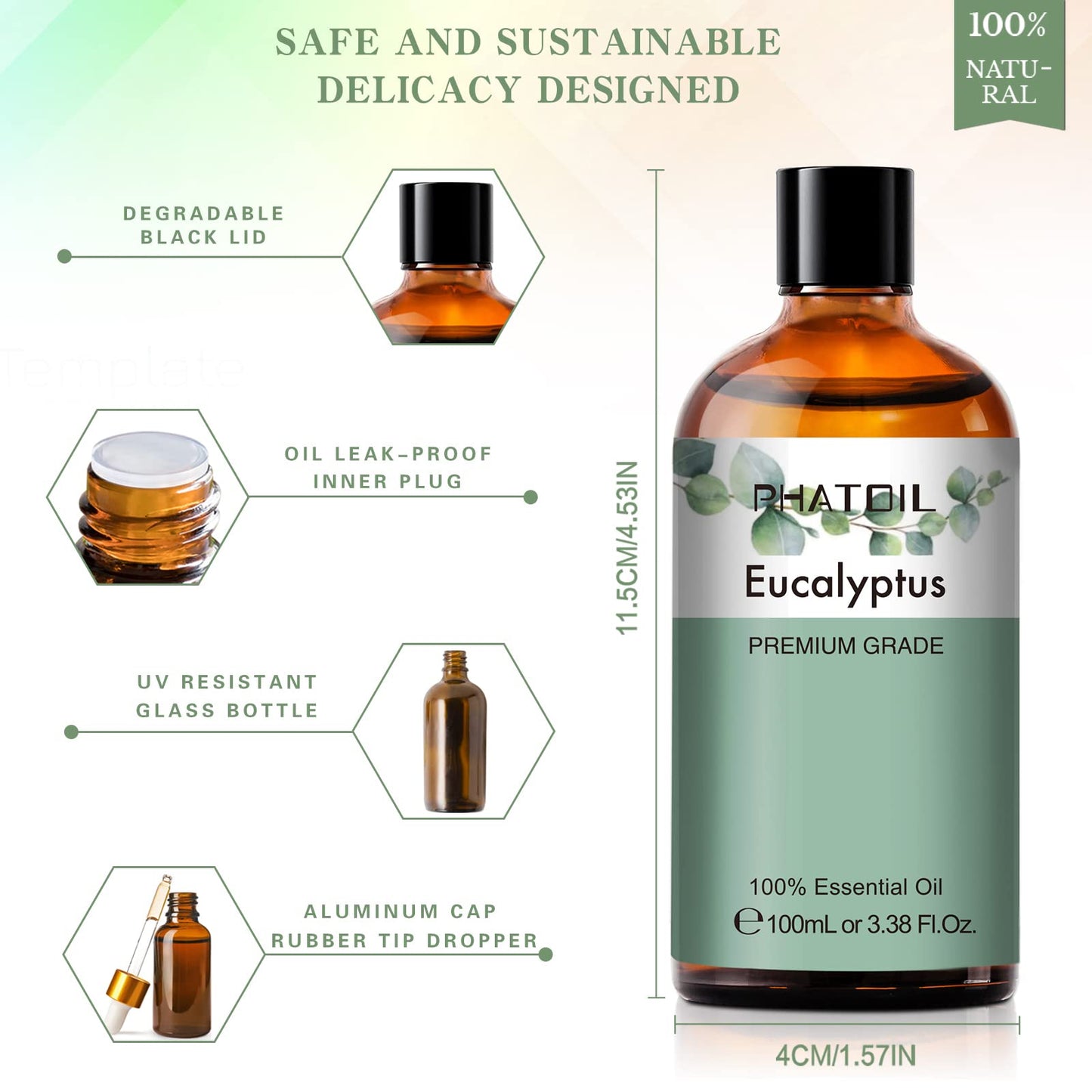 PHATOIL 100ML Eucalyptus Essential Oil | Diffuser, Soap & Candle Making – 3.38 fl oz