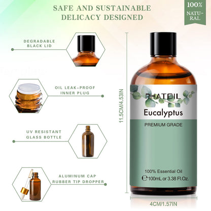 PHATOIL 100ML Eucalyptus Essential Oil | Diffuser, Soap & Candle Making – 3.38 fl oz