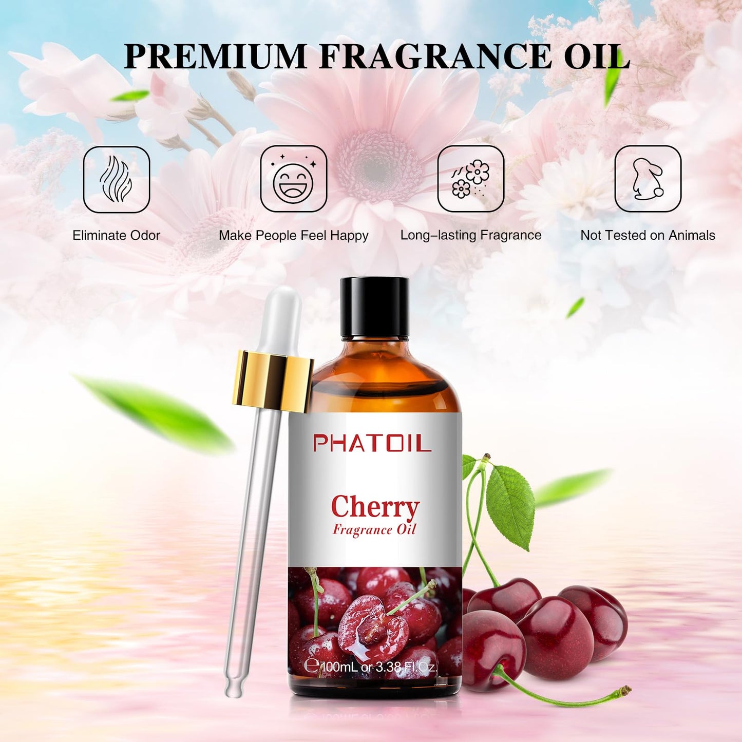 PHATOIL Cherry Fragrance Oils – 100ml (3.38 fl oz) for Aromatherapy, Diffusers, Candles & Soaps