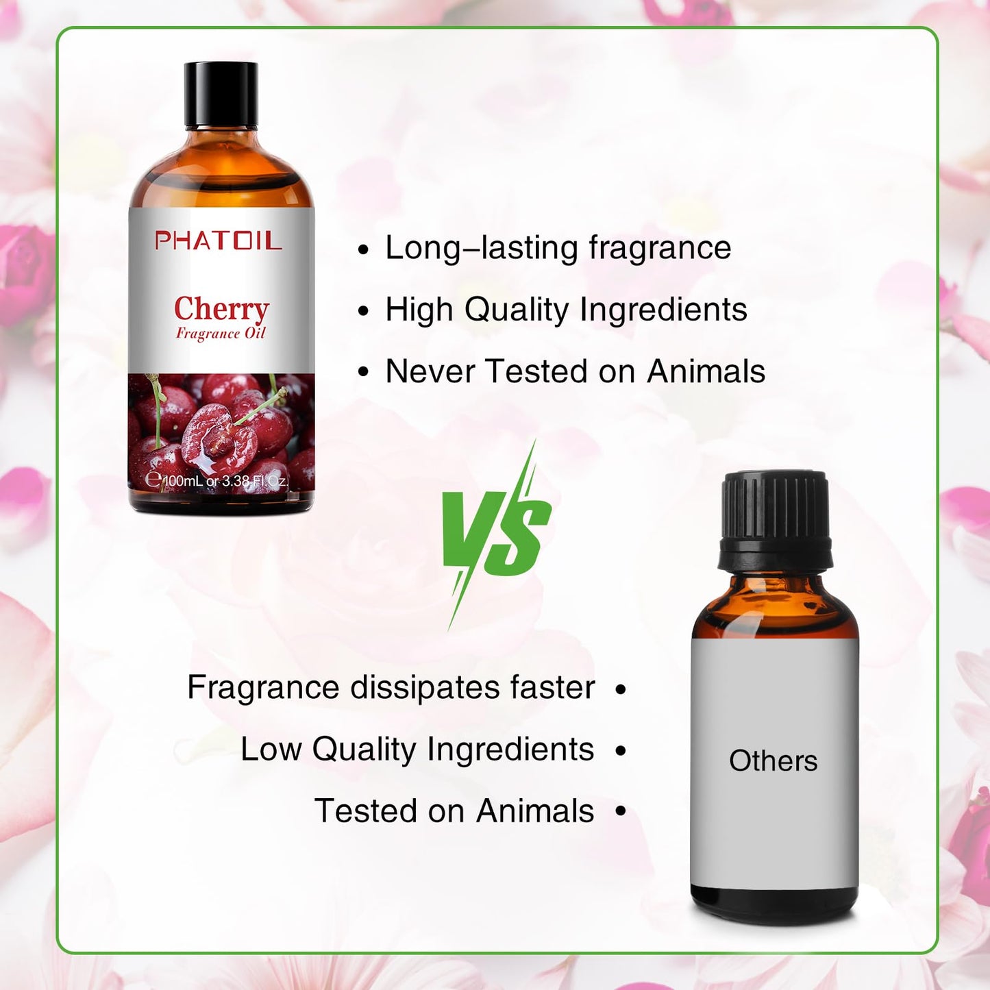 PHATOIL Cherry Fragrance Oils – 100ml (3.38 fl oz) for Aromatherapy, Diffusers, Candles & Soaps