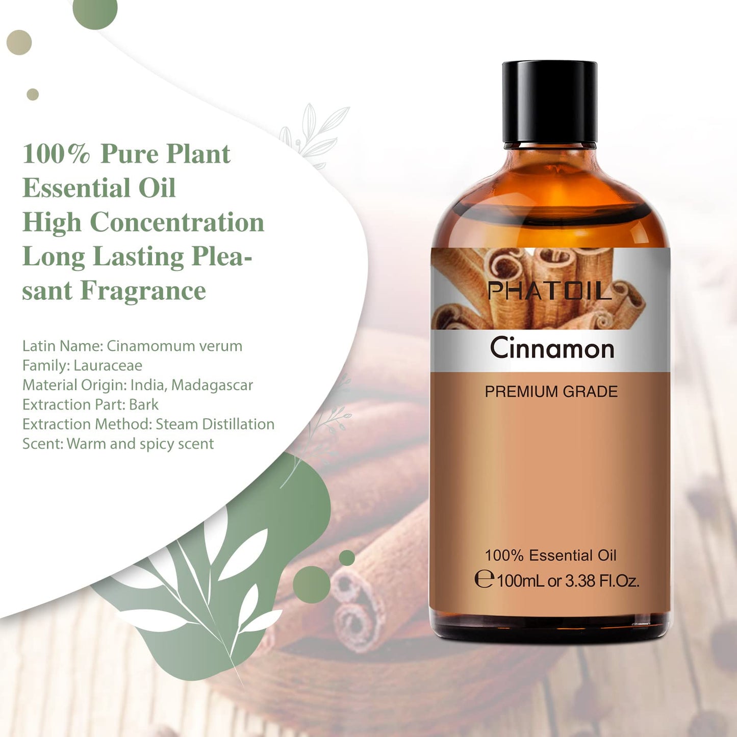 PHATOIL Cinnamon Essential Oil 100ml - Aromatherapy Diffuser Oil
