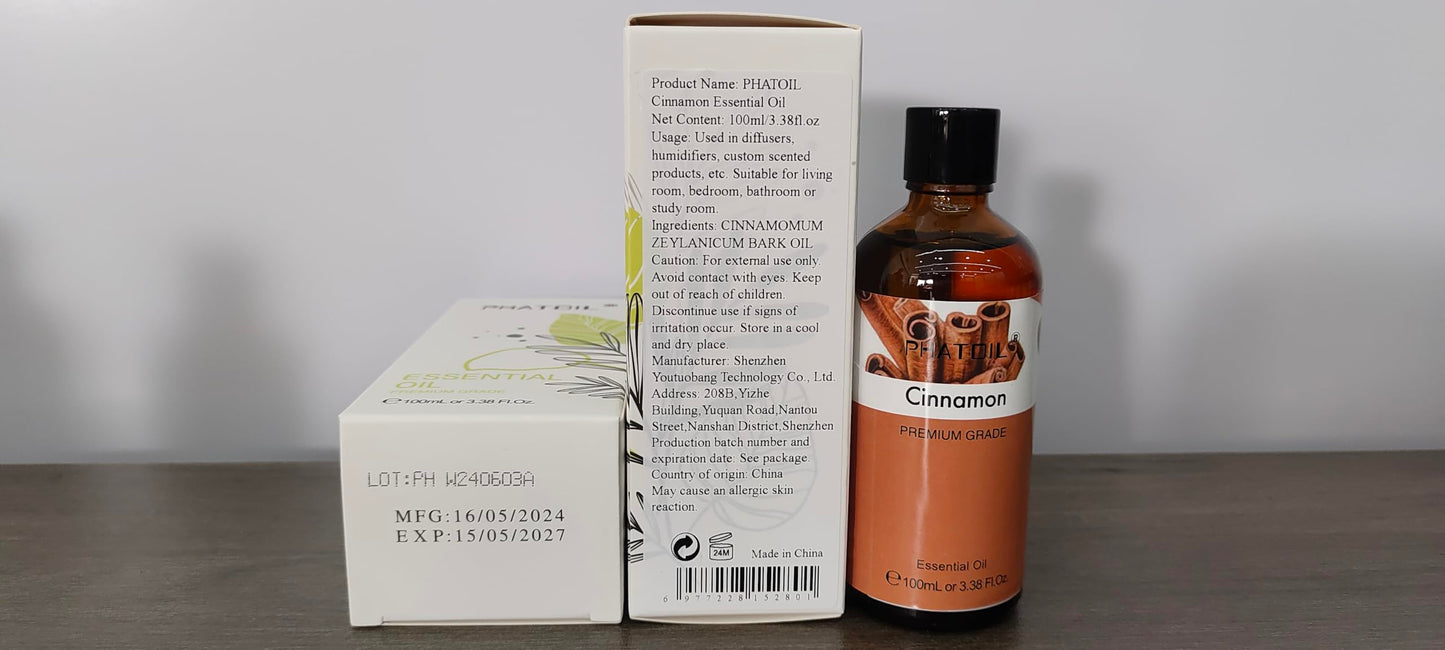 PHATOIL Cinnamon Essential Oil 100ml - Aromatherapy Diffuser Oil