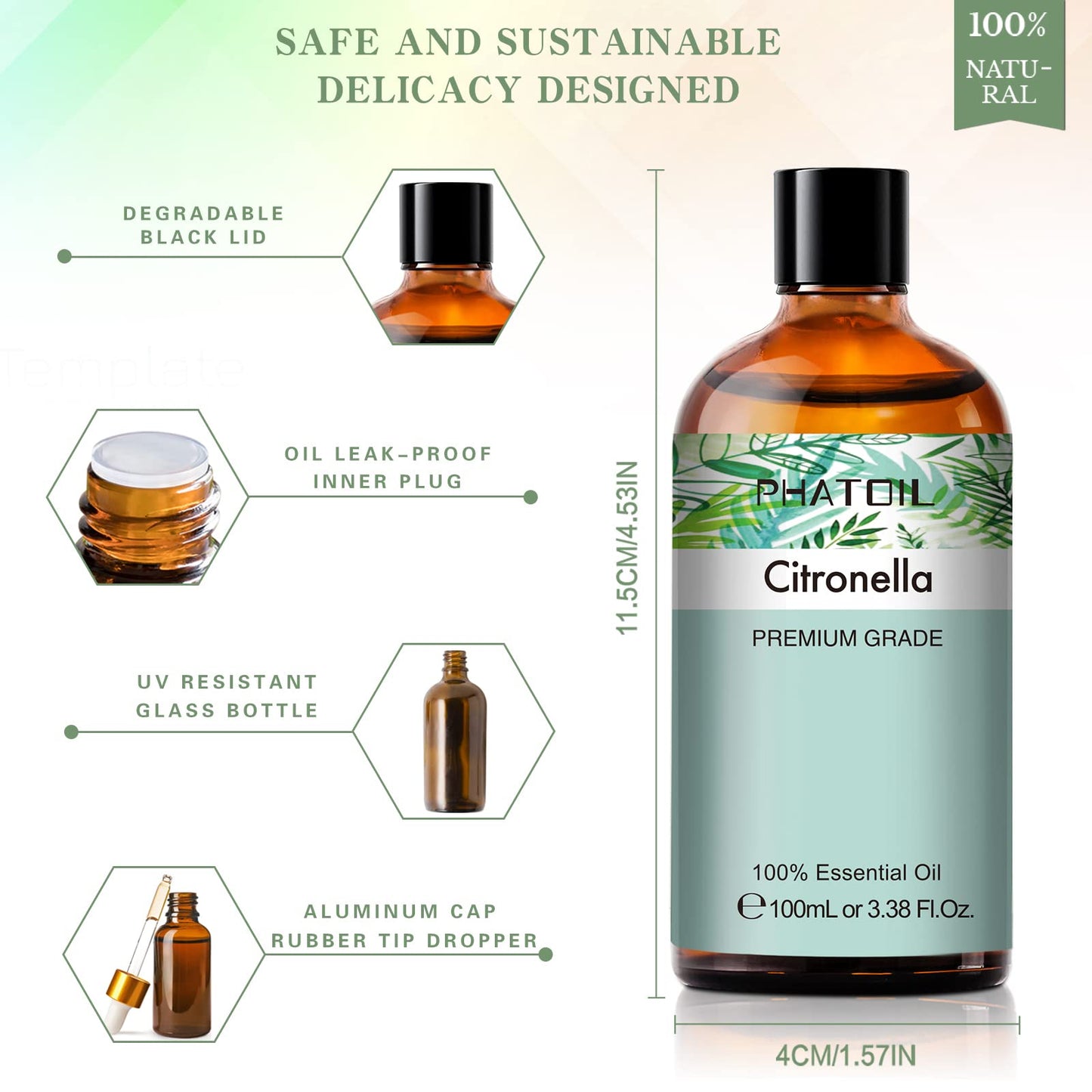 PHATOIL 100ml Citronella Essential Oil – Aromatherapy, Diffusers, DIY Candles & Soap