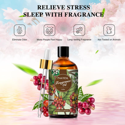 PHATOIL Coffee Fragrance Oil 100ml (3.38 fl oz) for Aromatherapy, Diffusers, DIY Candles & Soaps
