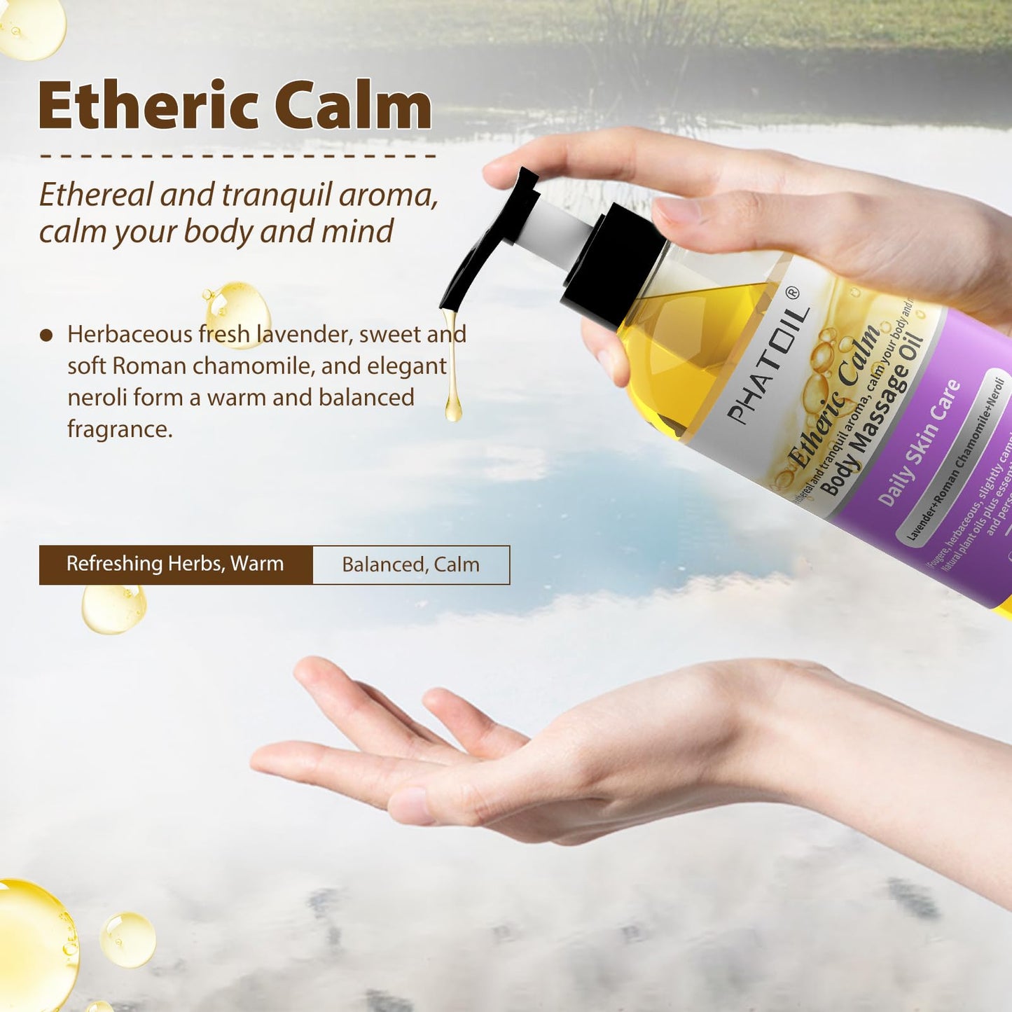 PHATOIL Etheric Calm Body Massage Oil 260 ml – Lavender, Roman Chamomile & Neroli
