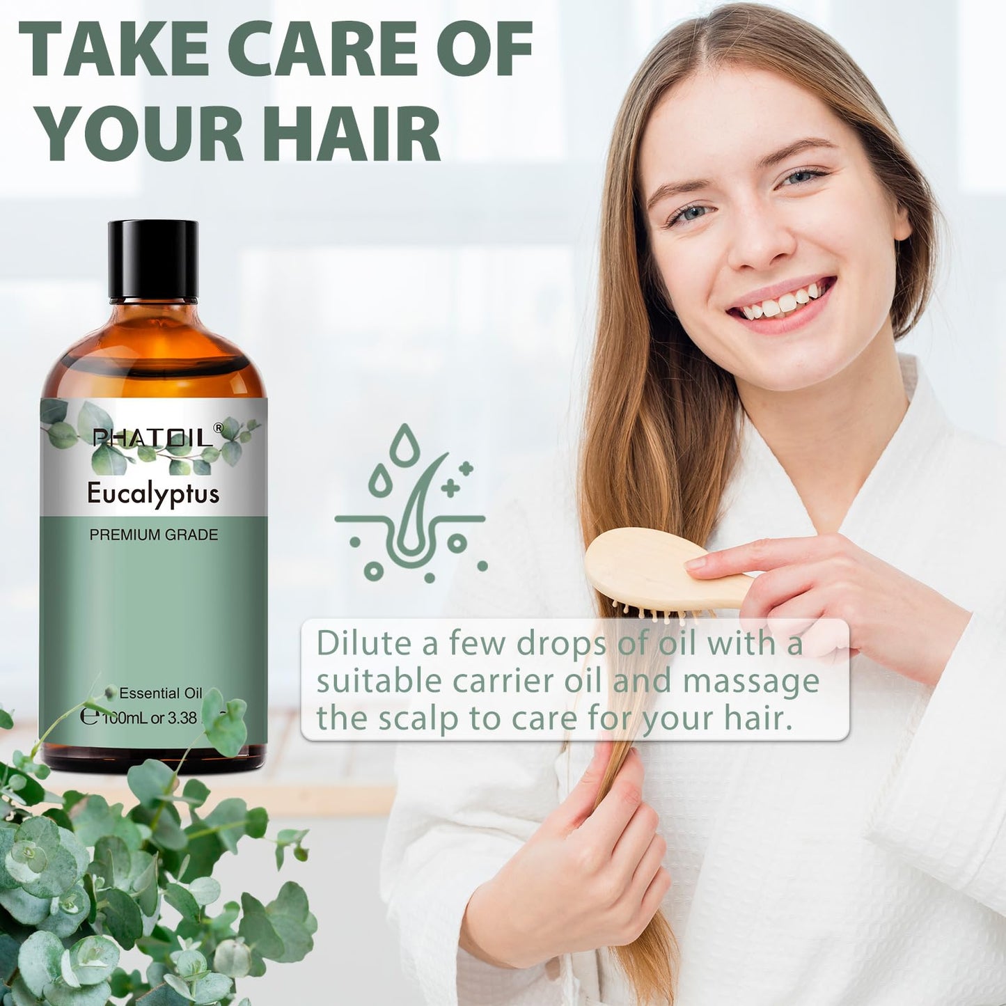 PHATOIL Pure Eucalyptus Essential Oil – 100% Pure Therapeutic Grade, 3.38 Fl Oz (100 ml)