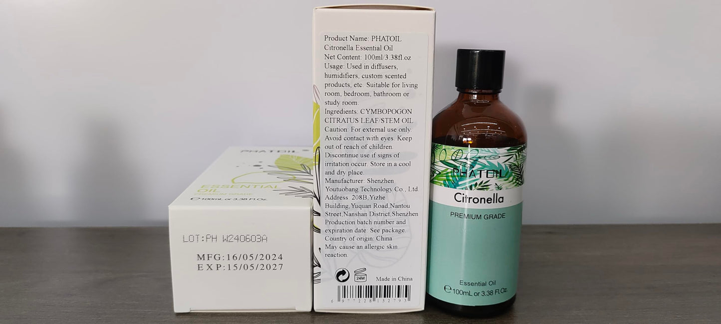 PHATOIL 100ml Citronella Essential Oil – Aromatherapy, Diffusers, DIY Candles & Soap