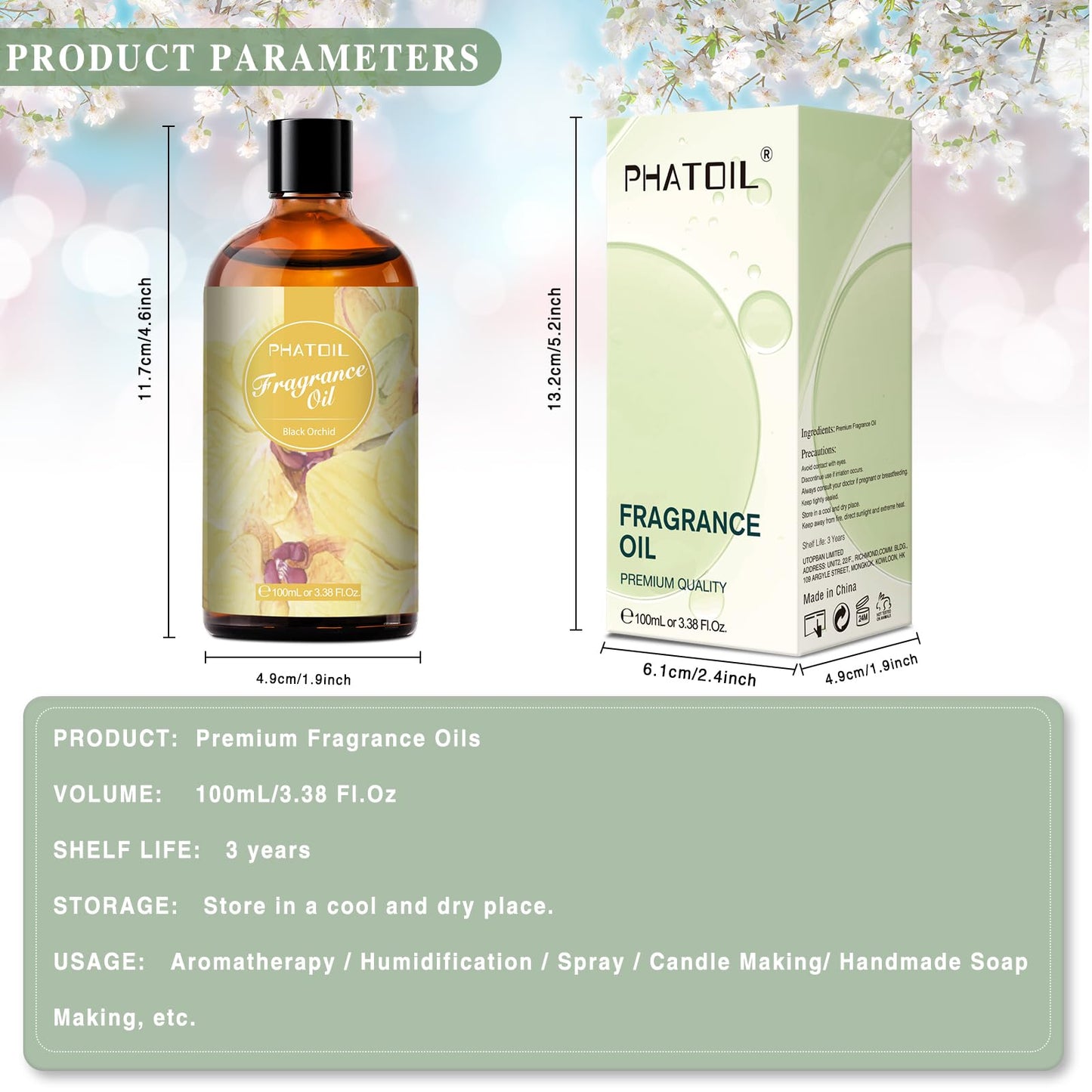 PHATOIL Black Orchid Fragrance Oil – 100ml (3.38 fl oz) for Diffusers, Candles & Soaps