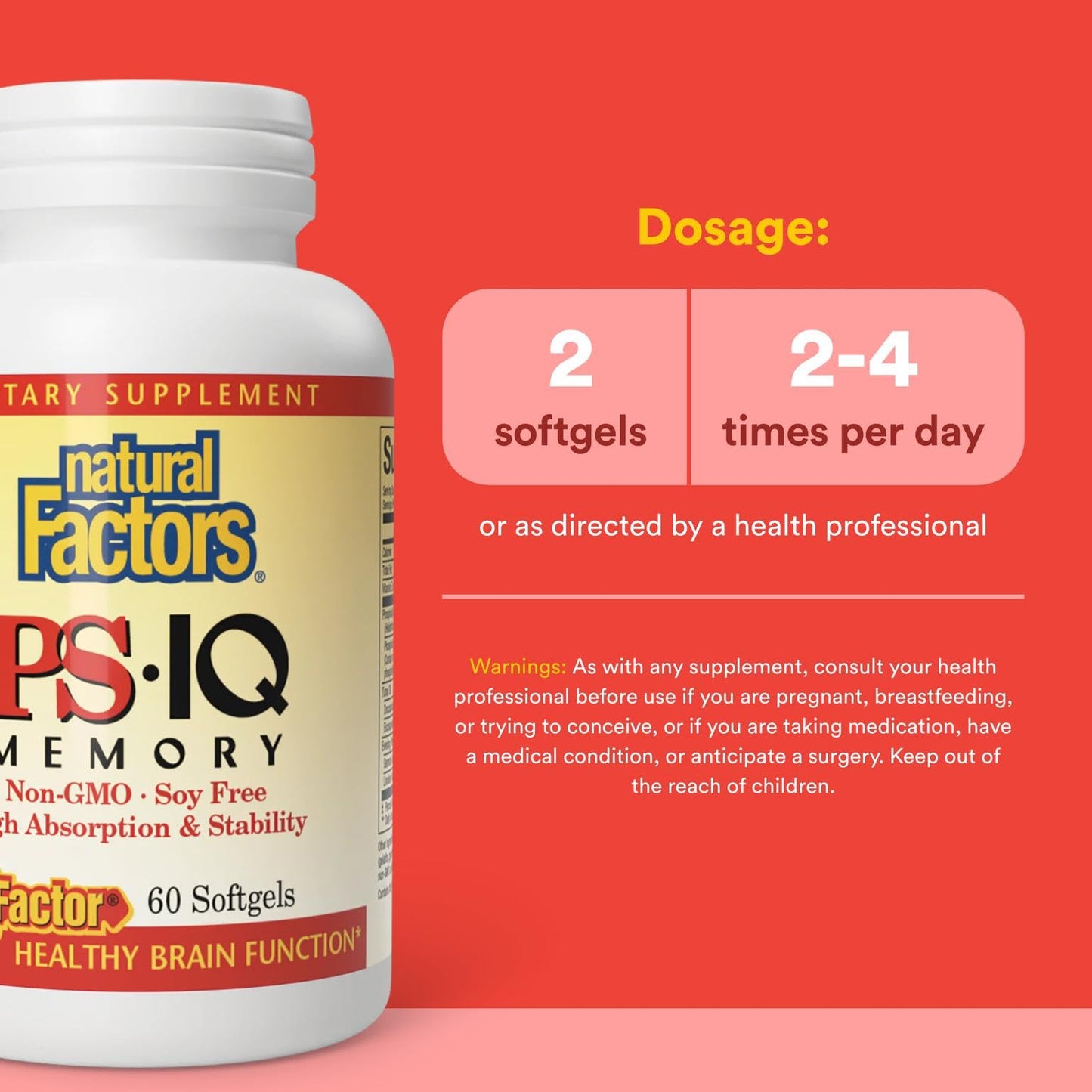 Natural Factors PS-IQ Memory 25mg | Brain Support, 60 Soft Gels