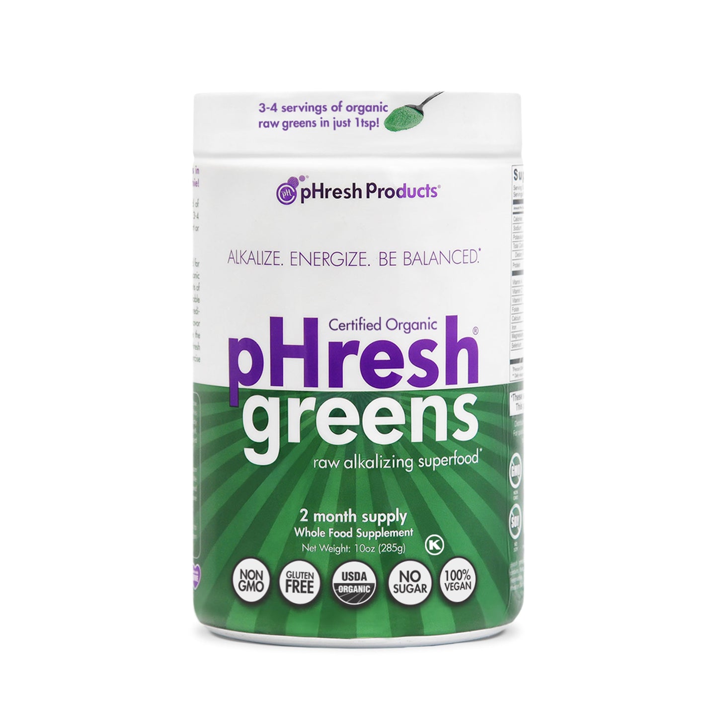 pHresh Greens Raw Alkalizing Superfood Powder – 10 oz – 2 Month Supply – Vegan, Kosher, Gluten Free