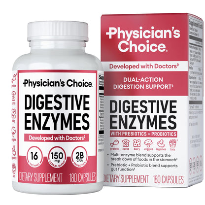 Physician's CHOICE Digestive Enzymes – 16 Enzymes with Organic Prebiotics & Probiotics (180 CT)
