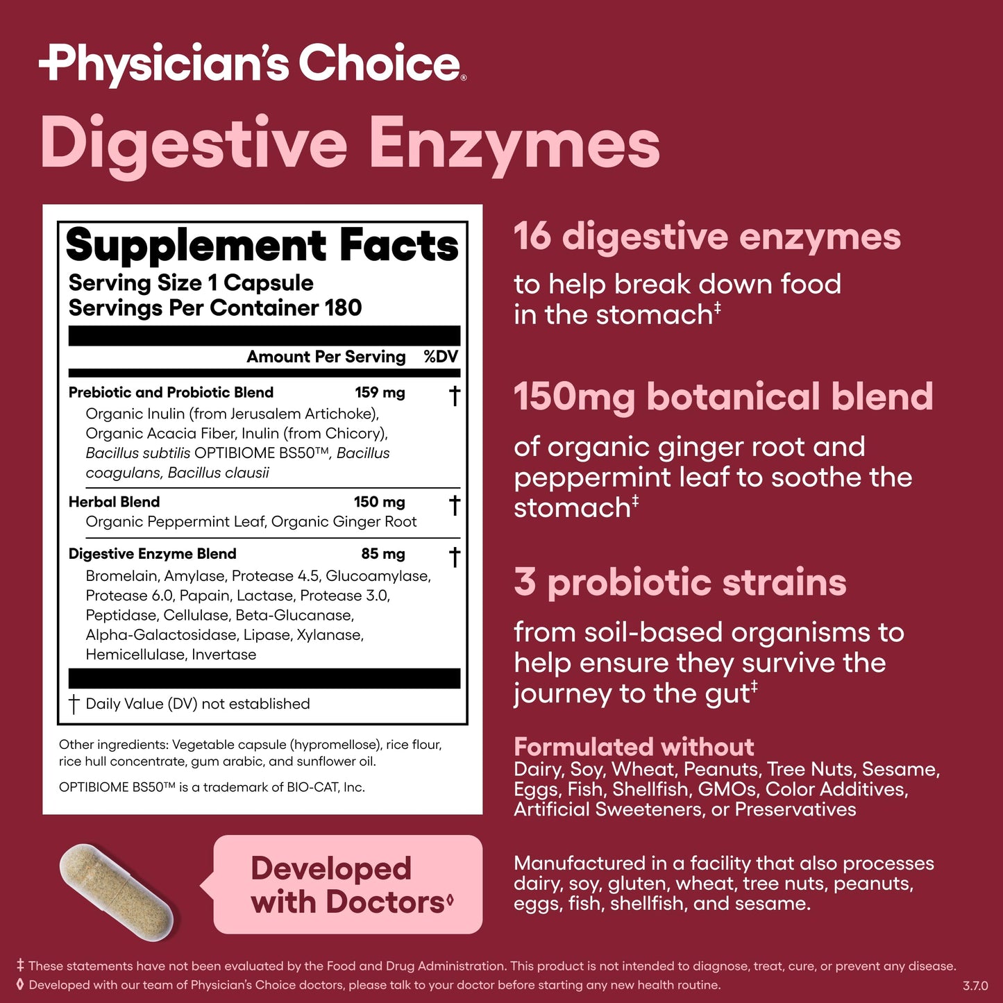 Physician's CHOICE Digestive Enzymes – 16 Enzymes with Organic Prebiotics & Probiotics (180 CT)