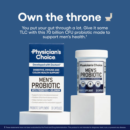 Physician's Choice Probiotics for Men - 70B CFU, 8 Strains, Selenium & Organic Prebiotics | Digestive & Immune Health - 30ct