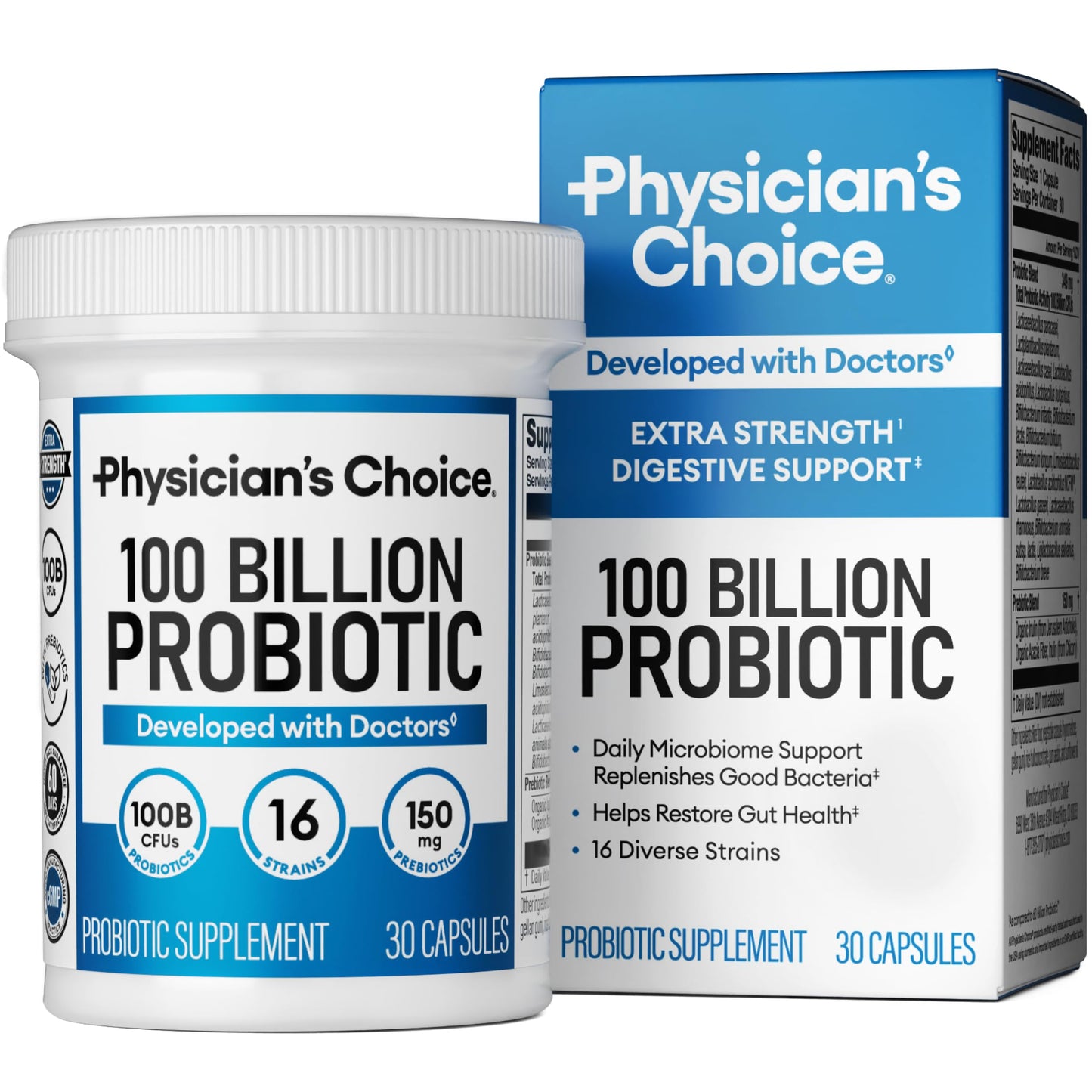 Physician's CHOICE 100 Billion Advanced Probiotic – 16 Strains + Organic Prebiotics | Digestive & Gut Health