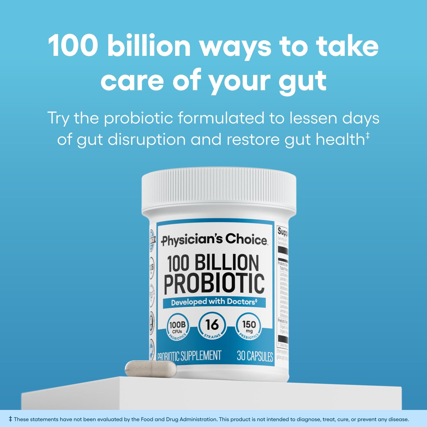 Physician's CHOICE 100 Billion Advanced Probiotic – 16 Strains + Organic Prebiotics | Digestive & Gut Health