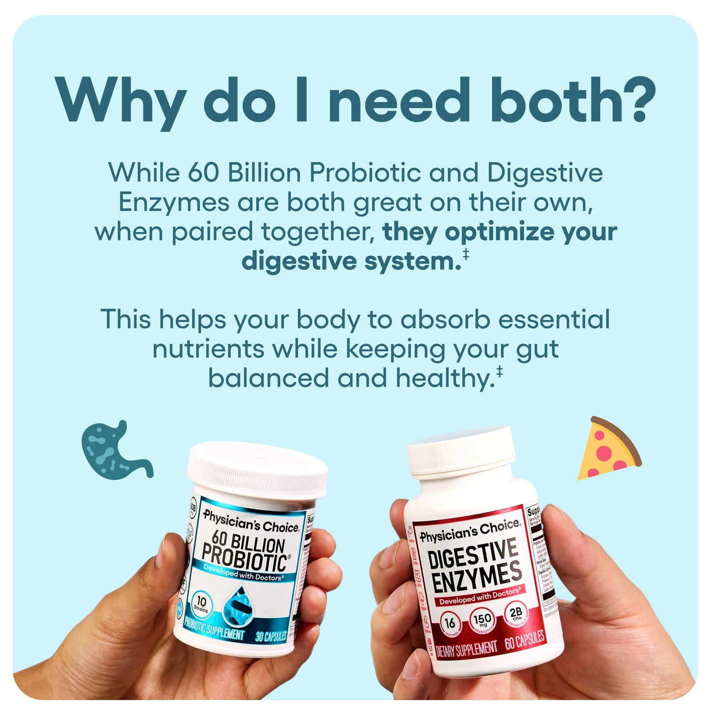 Physician's CHOICE Advanced Gut Health Bundle: 60B Probiotics 30ct + Digestive Enzymes 60ct