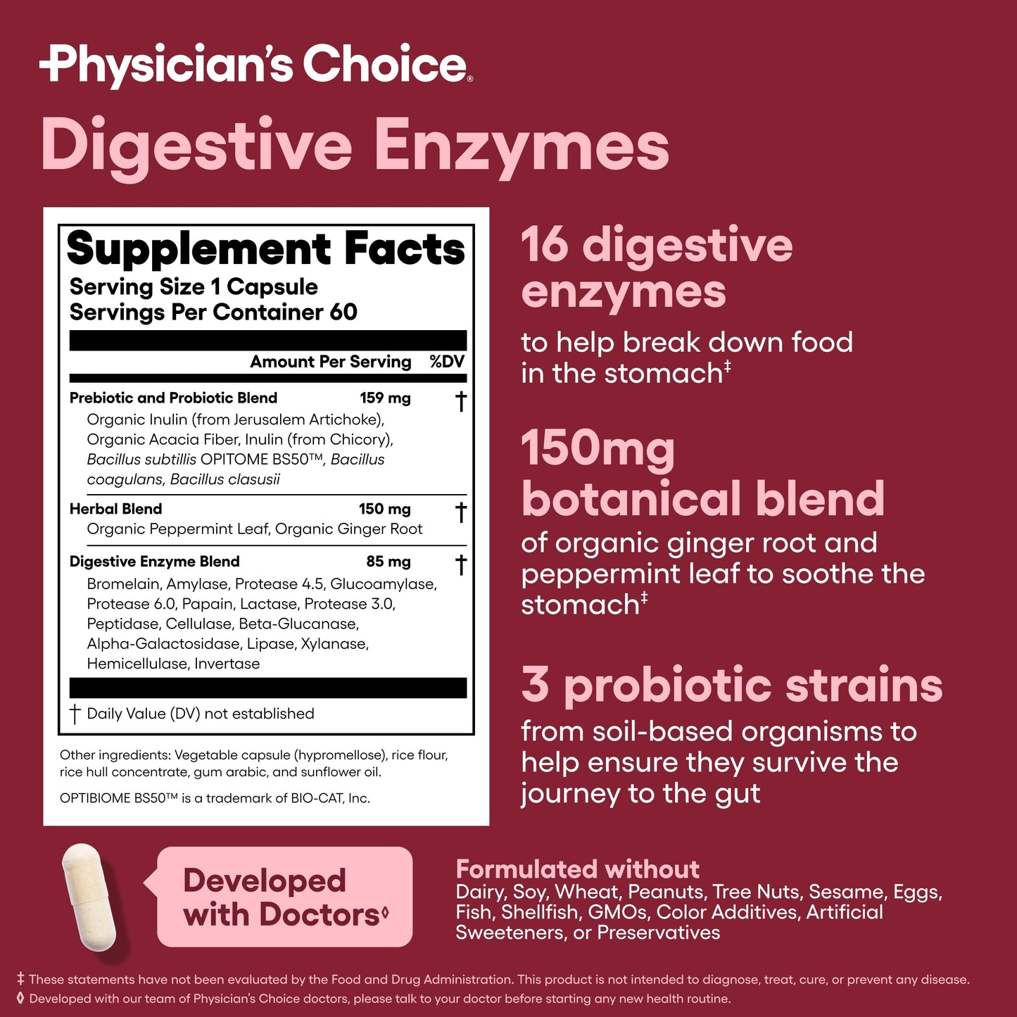 Physician's CHOICE Advanced Gut Health Bundle: 60B Probiotics 30ct + Digestive Enzymes 60ct