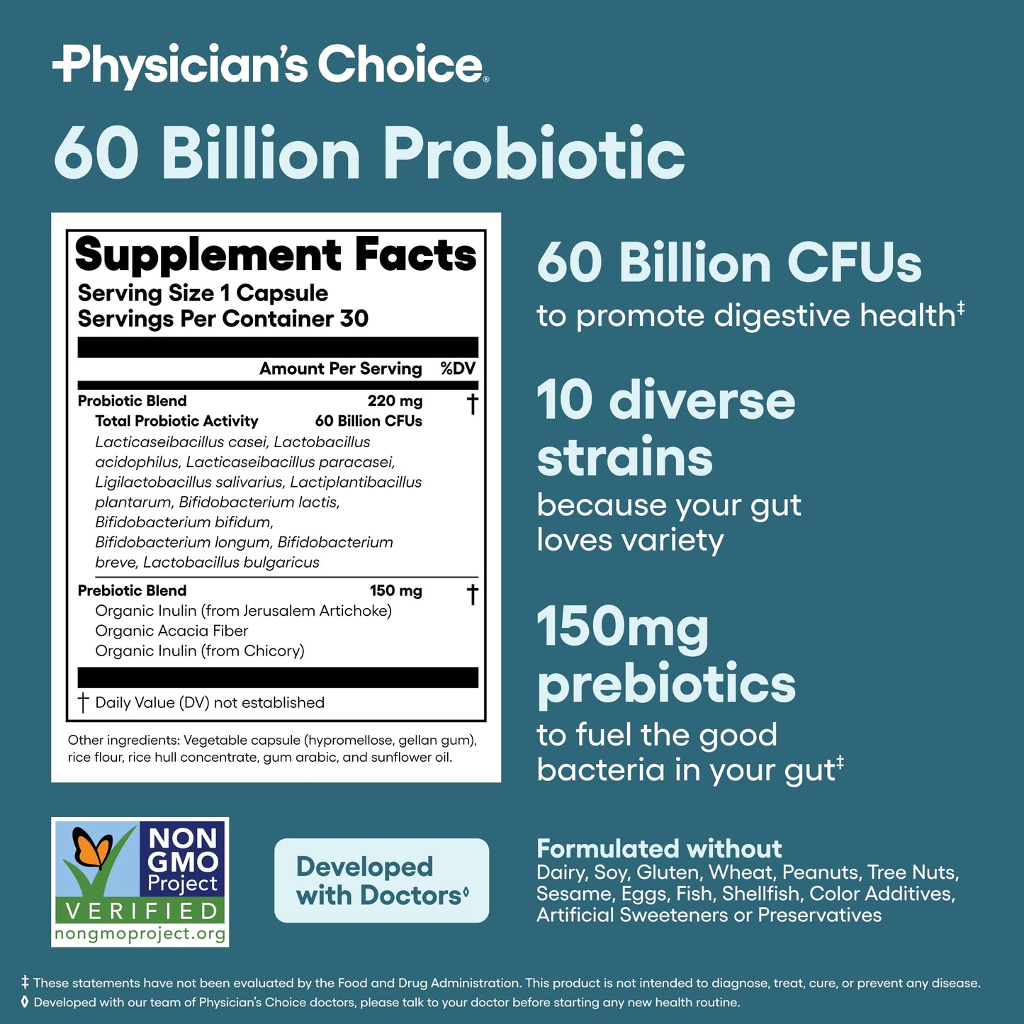 Physician's CHOICE Advanced Gut Health Bundle: 60B Probiotics 30ct + Digestive Enzymes 60ct