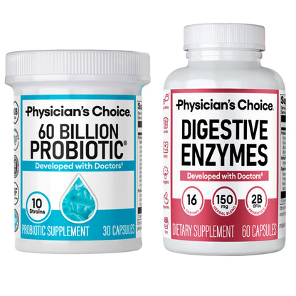Physician's CHOICE Advanced Gut Health Bundle: 60B Probiotics 30ct + Digestive Enzymes 60ct