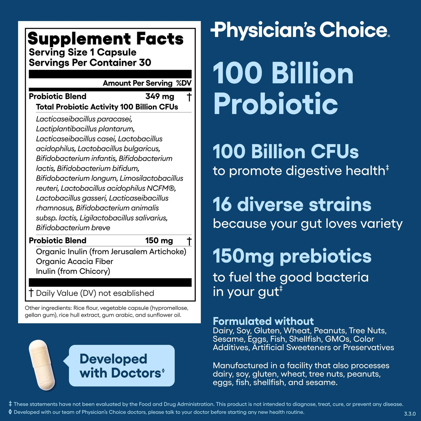 Physician's CHOICE 100 Billion Advanced Probiotic – 16 Strains + Organic Prebiotics | Digestive & Gut Health