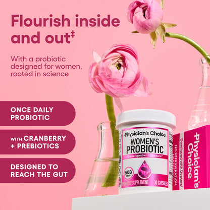Physician's CHOICE Probiotics for Women - 50B CFU, 6 Strains, Cranberry + Organic Prebiotics - 84 CT