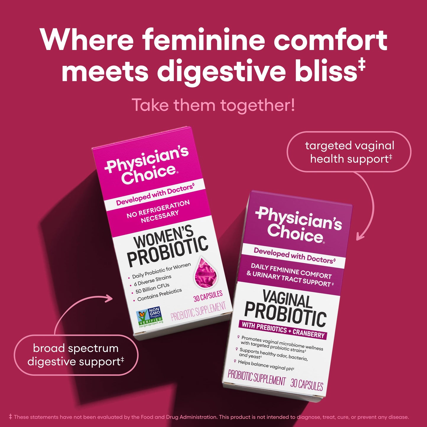 Physician's CHOICE Probiotics for Women - 50B CFU, 6 Strains, Cranberry + Organic Prebiotics - 84 CT