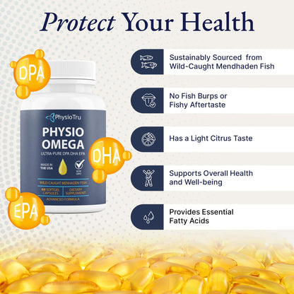 PhysioTru Physio Omega 2400mg Fish Oil – Burpless Omega-3 (EPA, DHA, DPA)
