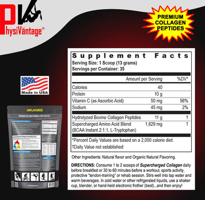 PhysiVantage Supercharged Collagen Peptides Powder – Peach Mango, Grass-Fed, Keto & Paleo