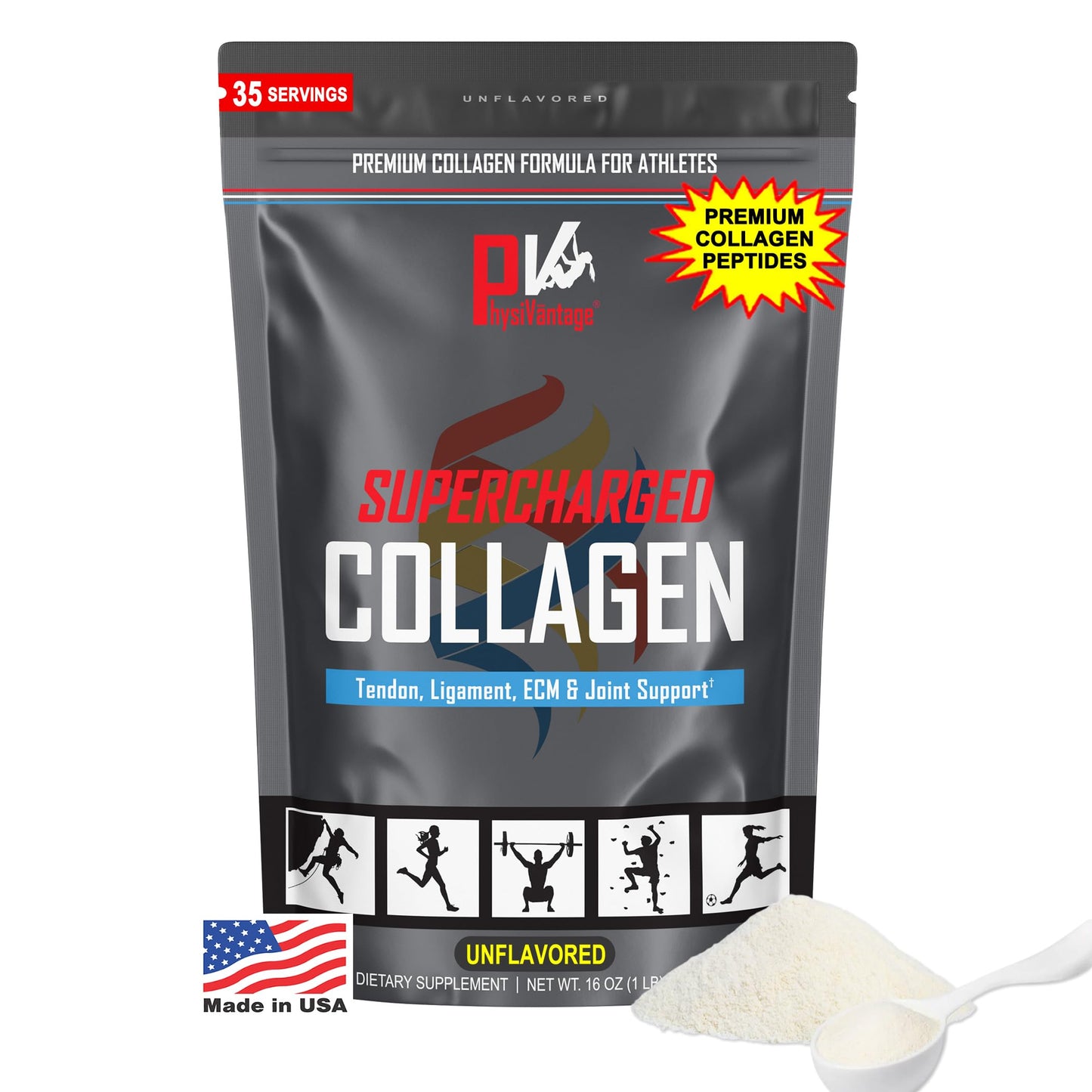 PhysiVantage Supercharged Collagen Peptides Powder – Grass-Fed, Unflavored, 16oz