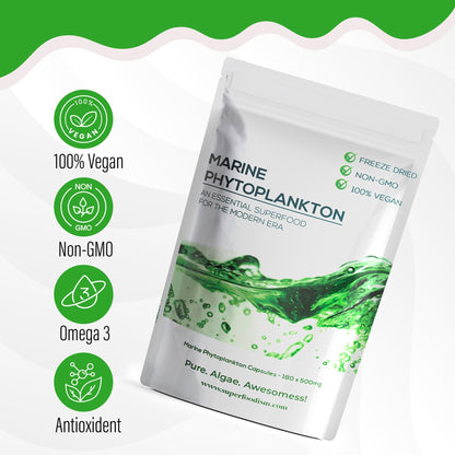 SuperFoodISM Marine Phytoplankton Supplement – Organic Vegan, Omega-3 EPA, 180 Capsules