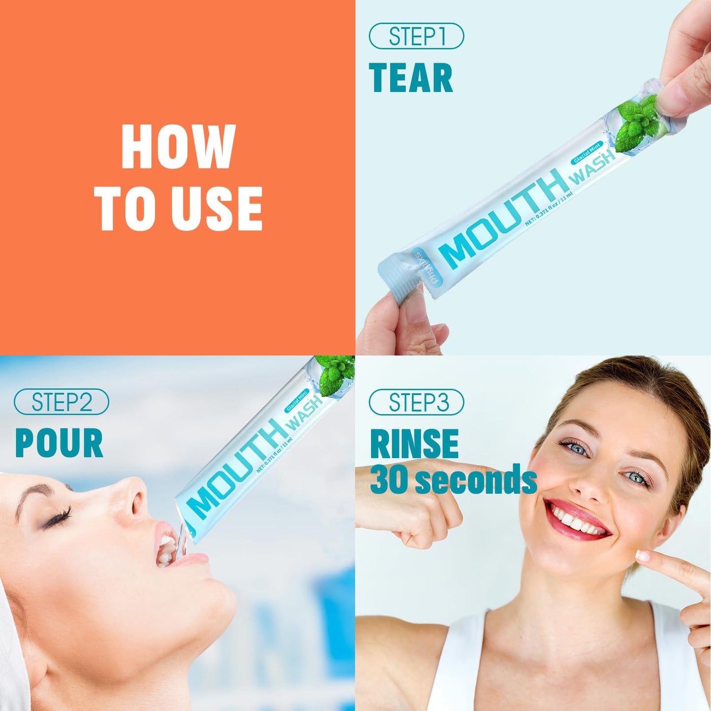 Phyyixs Mouthwash Travel Size – 30 Packets, Alcohol-Free & Fluoride-Free
