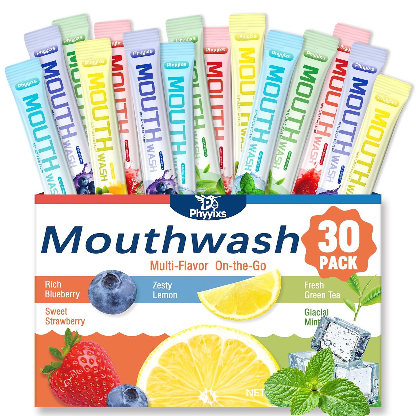 Phyyixs Mouthwash Travel Size – 30 Packets, Alcohol-Free & Fluoride-Free