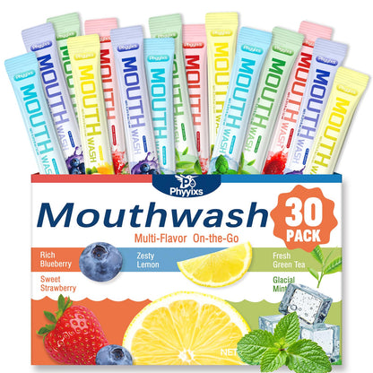 Phyyixs Mouthwash Travel Size – 30 Packets, Alcohol-Free & Fluoride-Free