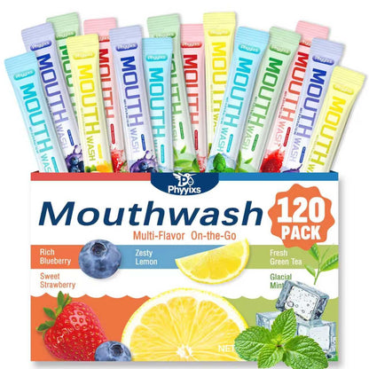 Phyyixs Mouthwash Travel Pack - 120 Pack, 5 Flavors, Alcohol-Free & Fluoride-Free