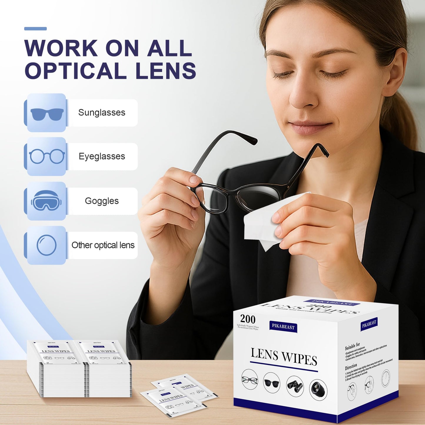 Pikabeast 200 Count Lens Wipes – Eyeglasses, Cameras & Screens Cleaning