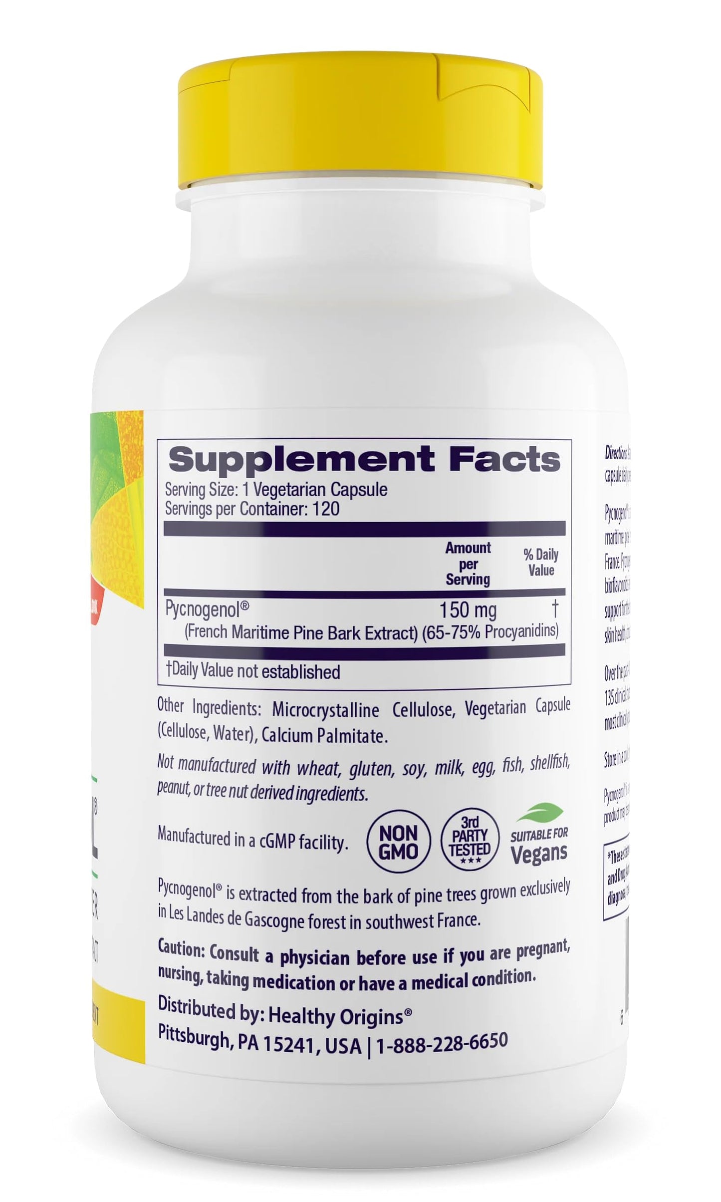 Healthy Origins Pycnogenol 150 mg - French Maritime Pine Bark Extract (Vegan, Non-GMO)
